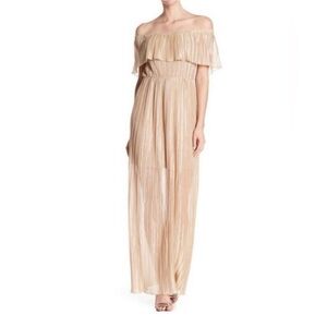 Dress the Population Athena Off-the-Shoulder Dress Size XS Gold Metallic Wedding